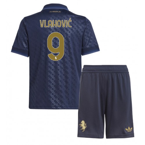 Fotbalové Dres Juventus Dusan Vlahovic #9 Dětské Alternativní 2024-25 Krátký Rukáv (+ trenýrky)